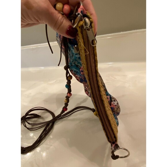 Womens Crossbody Bag Beaded Sparkle Straw Edge Boho Hippie Paisley Animal Print - Picture 5 of 12